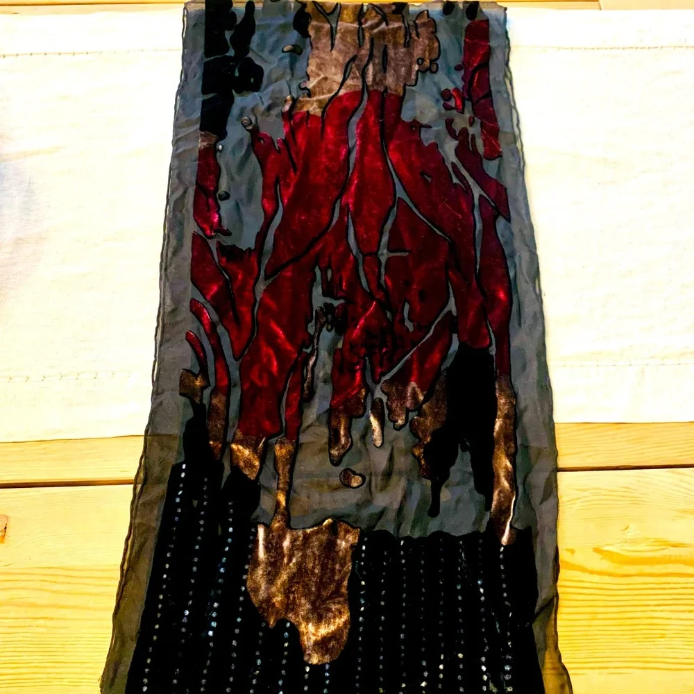 J & X silk velvet scarf accessory black maroon colored